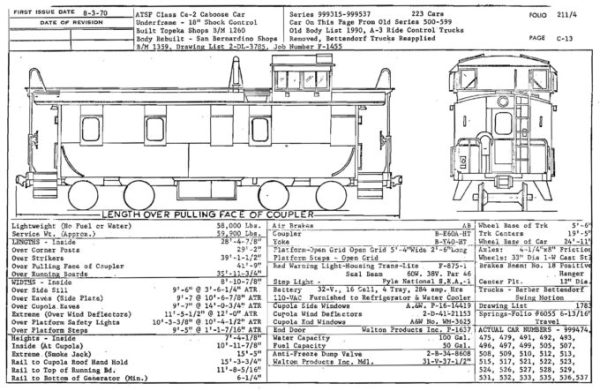 Folio drawing of Ce-2 class way cars dated August 3, 1970